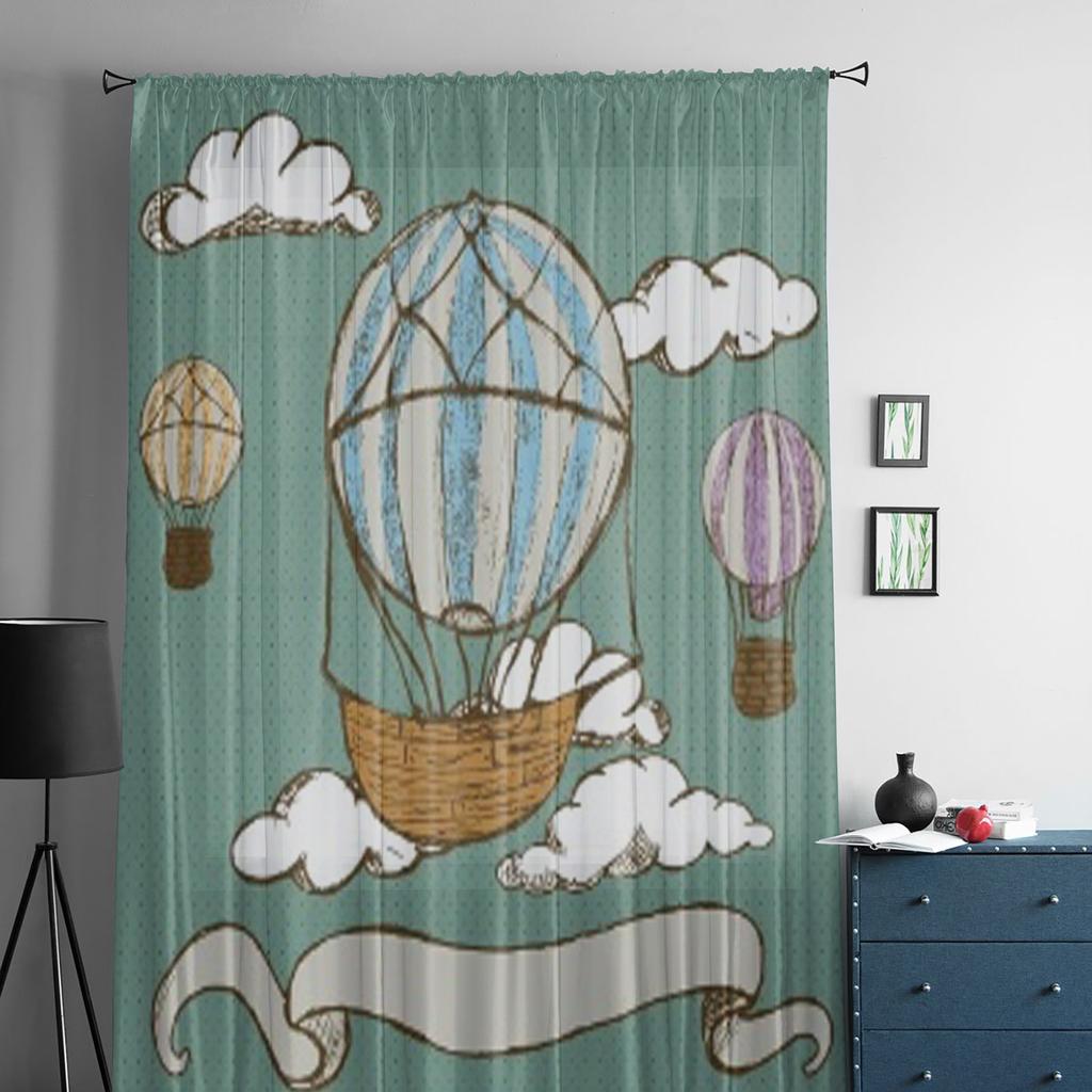 Vintage Heißluftballons Tüll Vorhänge für Wohnzimmer Sheer Vorhang Schlafzimmer Schleier Organza Dekorative Fenster Behandlungen