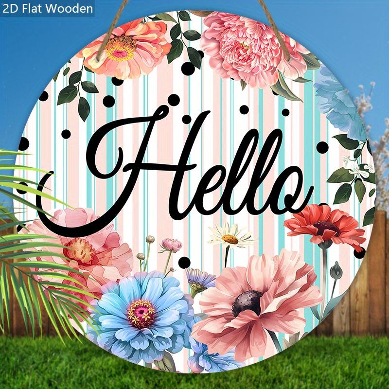 2D Flat Hello Wooden Sign with Chrysanthemum Pattern - Charming Decorative Plaque - Ideal for Home, Office, Yard Decor