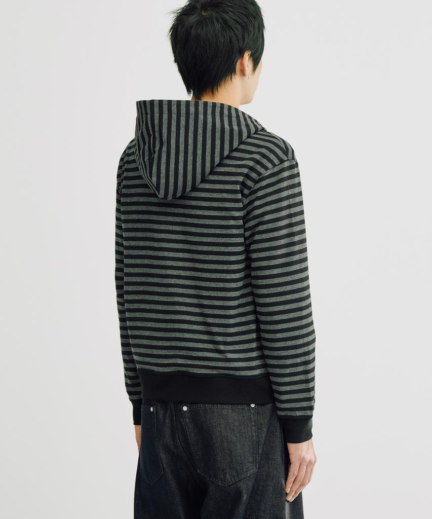 Takeasy [Crop T-Shirt Added] Striped Crop Zip-Up Hoodie (Charcoal)