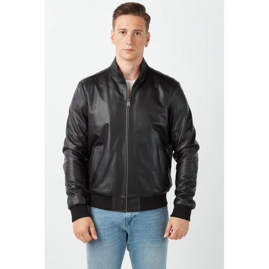 

Мужские куртки из натуральной кожи, черное кожаное пальто в студенческом стиле, стандартная посадка