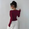 2025 Autumn Winter New Solid Color Fashion Off-shoulder Collar Slim Long Sleeves Versatile Commuter Top