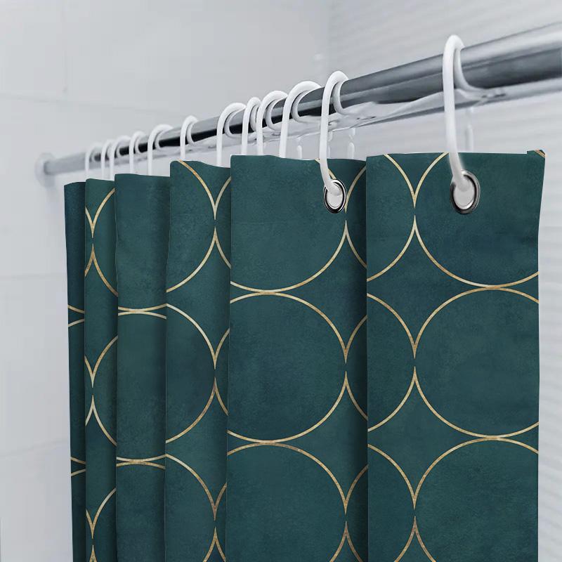 Modern Green Gold Circle Shower Curtain For Bathroom Decor Waterproof Fabric, Easy Installation Kit Included