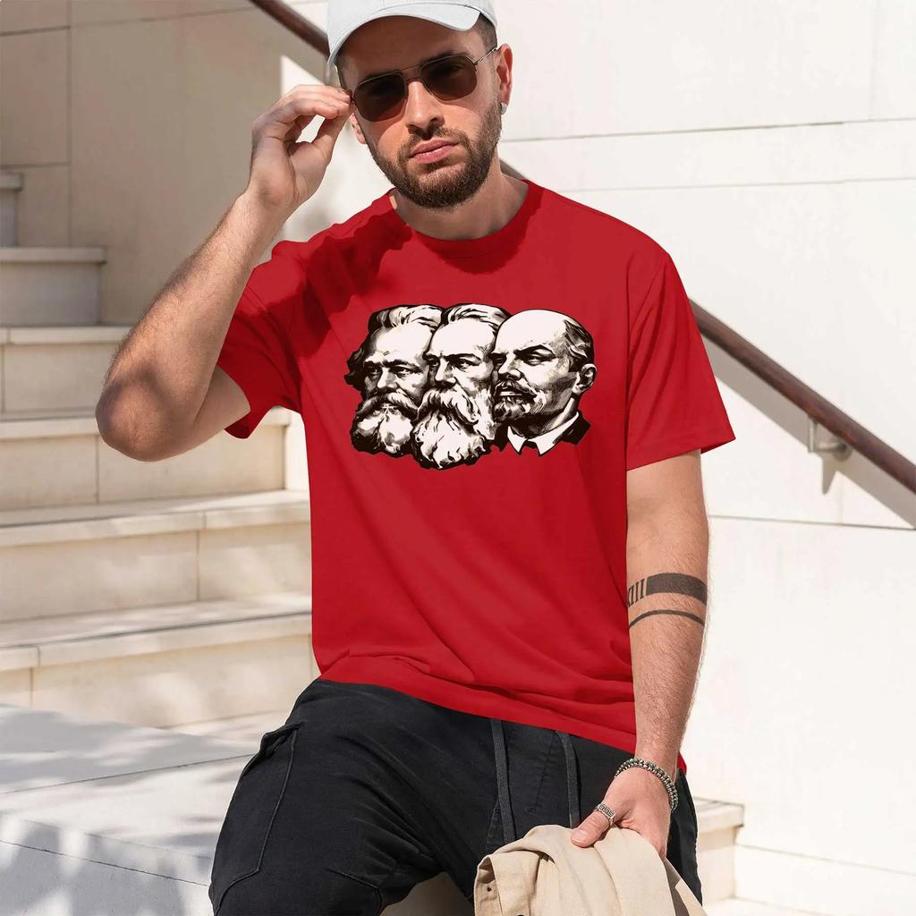 Karl Marx And Friedrich Engels And Vladimir Lenin 2026 New Fashion Heavyweight Hot Selling Retro Printed Pattern Fun Round Neck