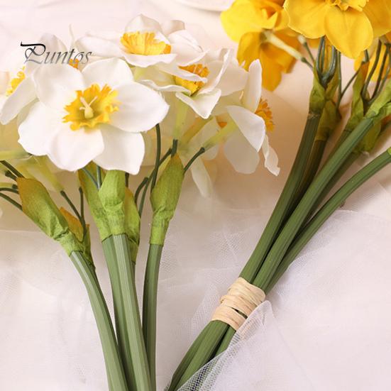 Artificial Narcissus Flower 1 Bouquet Realistic Decorative Easy Care Simulation Yellow White Fake Home Decor