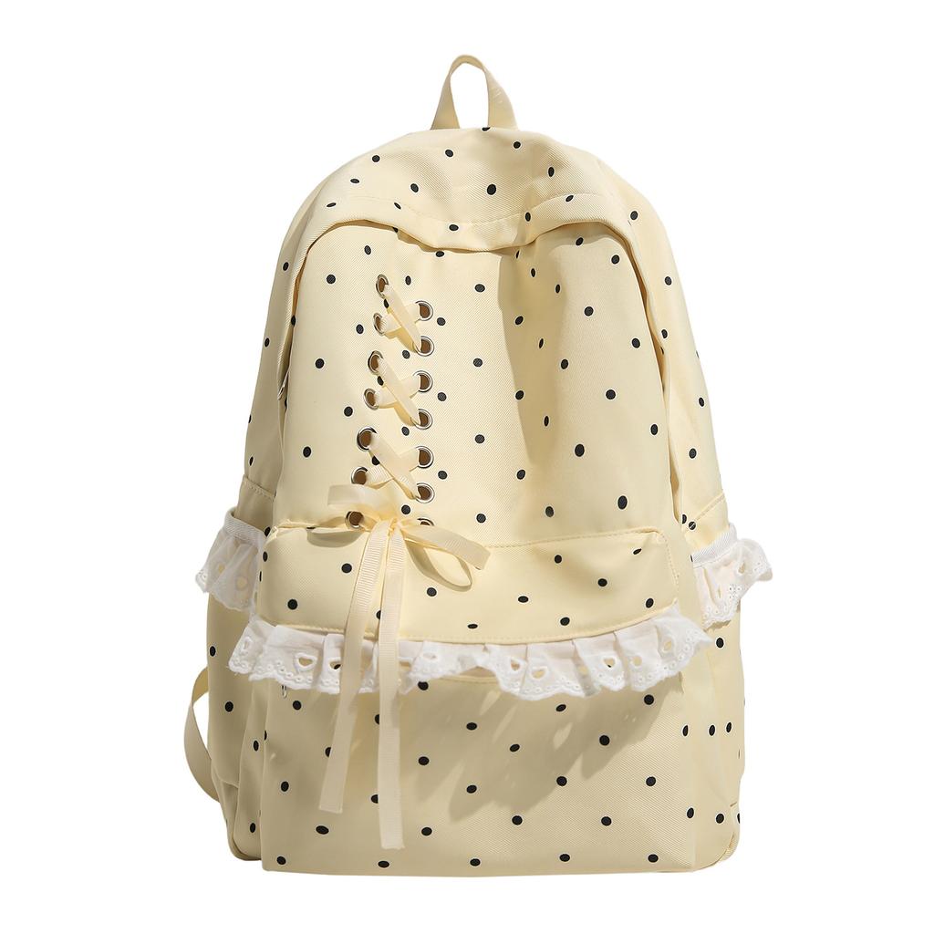 Kawaii Rosa Gepunkteter Spitzenrüschen-Rucksack für Mädchen Japanischer JK-Stil Kreuzschnürung Schultasche für Grund- und Mittelschüler Niedliche Reisetasche