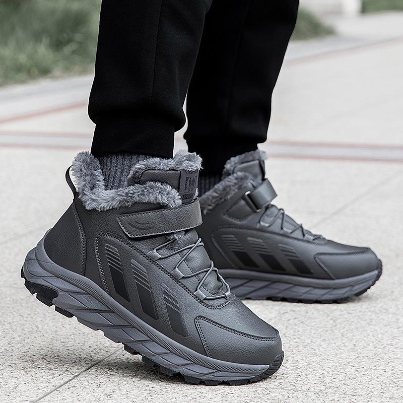 Winter high-top cotton shoes men's shoes fleece thickened walking shoes leather upper elderly shoes warm snow boots women