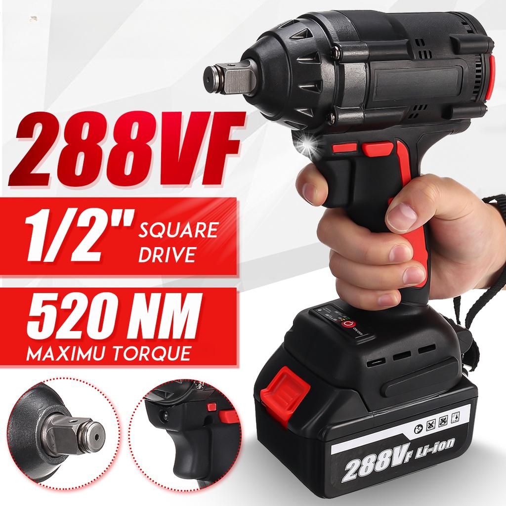 AC 110-240V 520NM 1/2 Inches Max, Brushless Impact Wrench 288VF Li-ion Electric Wrench with 2 Batteries for Battery