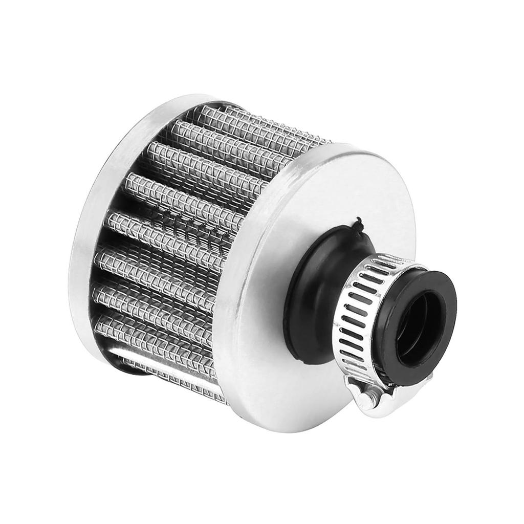 Universal 12mm Car Cold Air Intake Filter Kit Crankcase Vent Cover Breather Silver