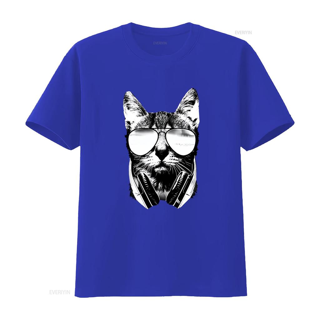 Gravity Trading Mens Cool DJ Cat Solar Color Changing T Shirt Sun vintage Washed Slightly designer clothes Versatile Unisex