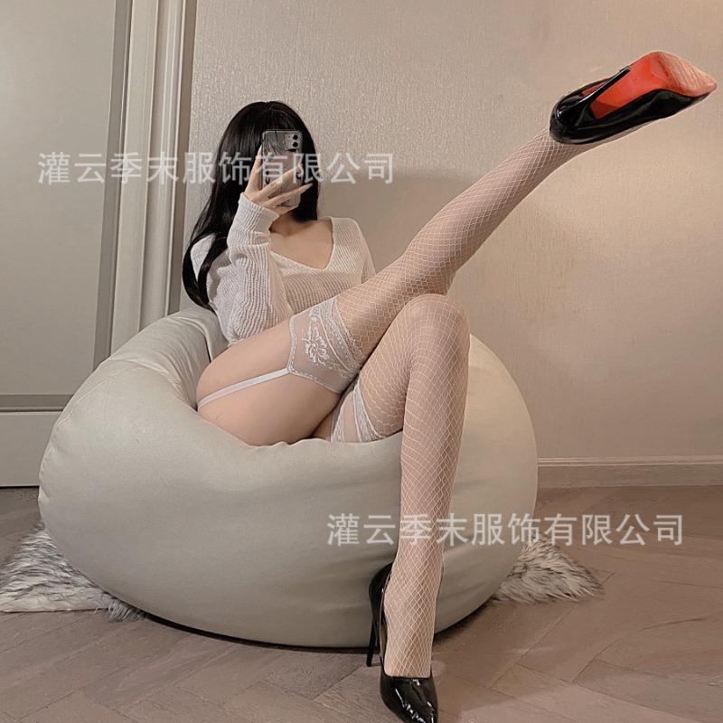 Sex underwear new suspender stockings lace black silk contrasting color red edge stockings knee socks pure net socks