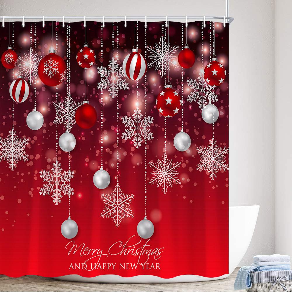 GAERed Santa Claus Christmas Shower Curtain White Snowflake Xmas Tree Gift New Year Home Bathroom Decor Bath Curtains With Hoo