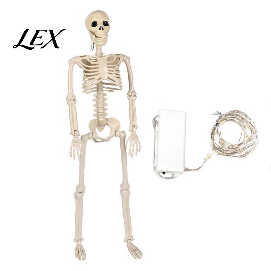 Scary Haunted House Decor 36 Inches LED Light Up Halloween Skeleton, 3FT Life Size Full Body Skeleton Props Posable Plastic Human Bones with