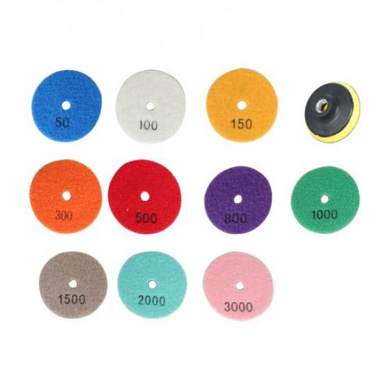 11 Pcs 3" Diamond Wet/Dry Polishing Kit For Marble Stone Granite Glass Polishing