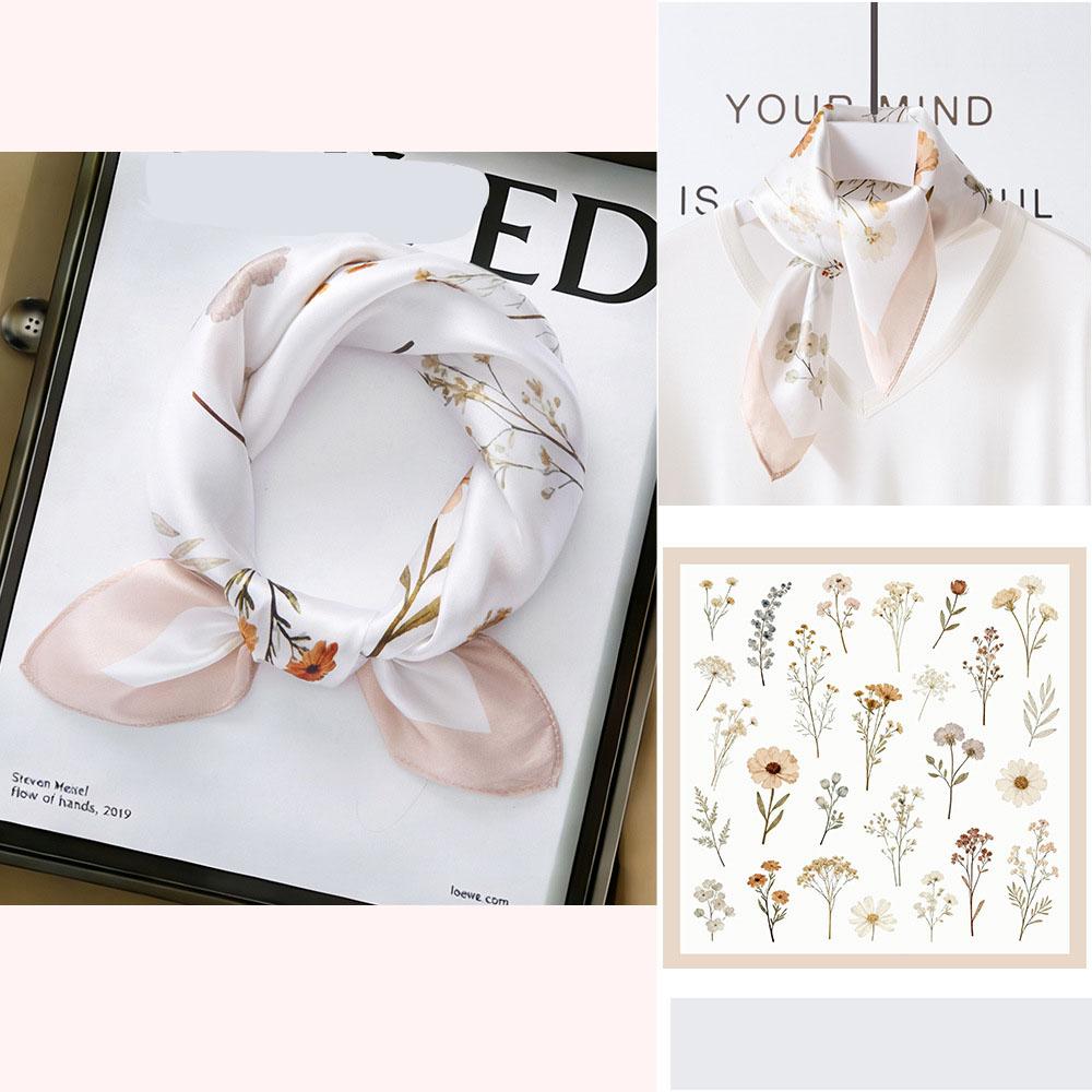 53x53cm 100% Mulberry Silk Scarf Luxury Square Hair Bandana Elegant Head Wrap Neckerchief Sunscreen Shawl for Women
