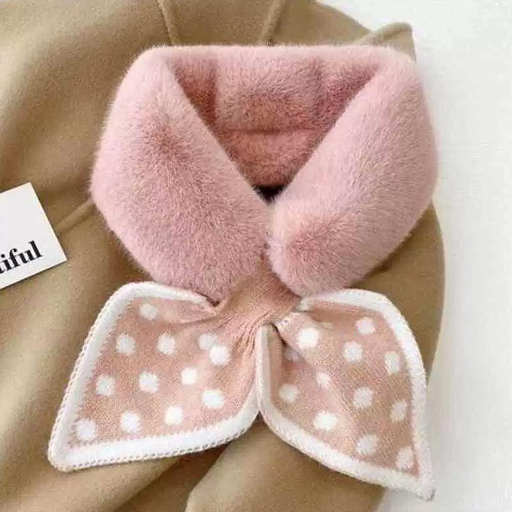 Soft Faux Fur Scarf Dots Knitted Splice Plush Cross Scarf Winter Warm Furry Fur Collar Cross Neck Sleeve Scarves For Women Girls
