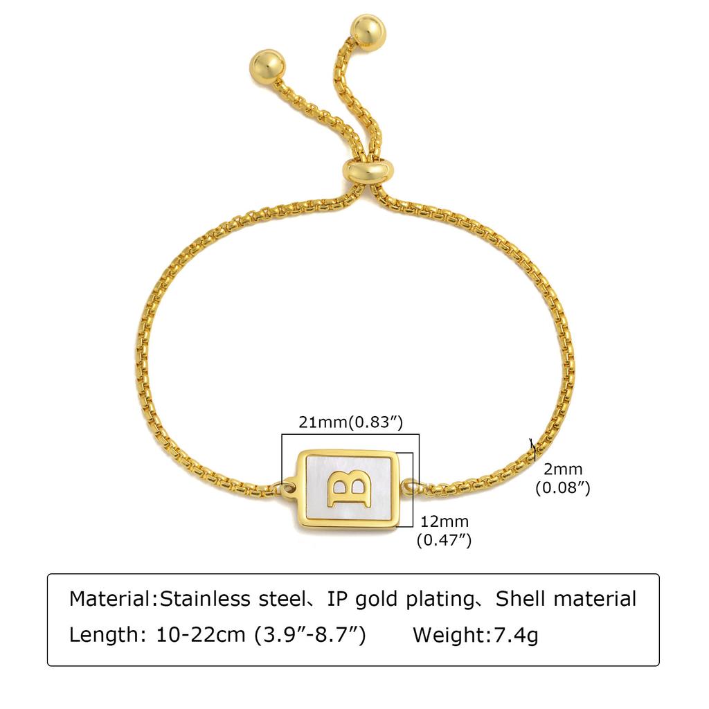 Bracelets Stainless Steel English Alphabet Square Shell Gold Bracelet Ladies Adjustable
