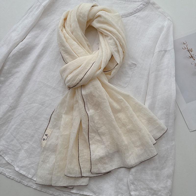 Japan and Korea Elegant Solid Color Cotton and Linen Extended Scarf Women's Soft Skin-friendly Casual Outer Autumn Shawl