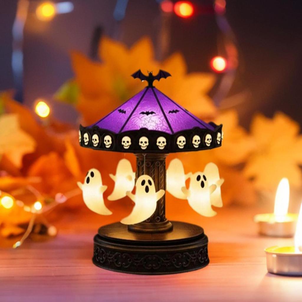 Halloween Geist Fledermaus Spinne Karussell Nachtlicht USB Wiederaufladbar Gruseliges Karussell Nachtlicht Halloween Nachtlicht Schreibtisch Dekoration