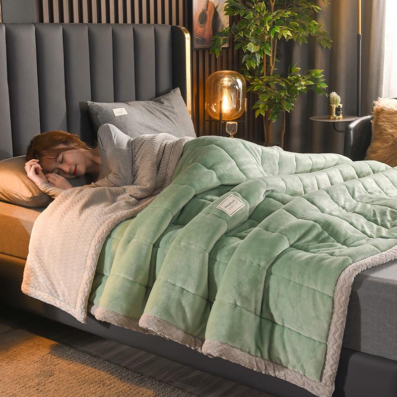 New A/B Style Baby Velvet Quilted Warm Lambswool Blanket - Thickened for Autumn/Winter