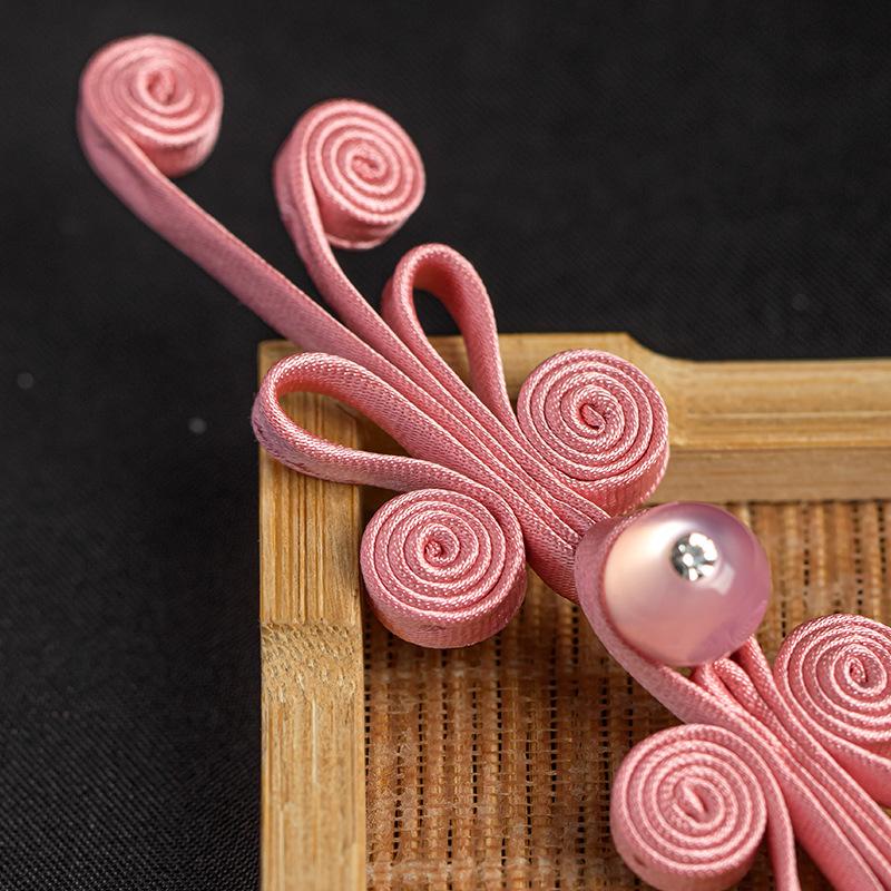 5 Pair New Chinese Hanfu Plate Button Jade Bead Four Wel Butterfly Button Chinese Style Hand Woven Button Qipao Decorative