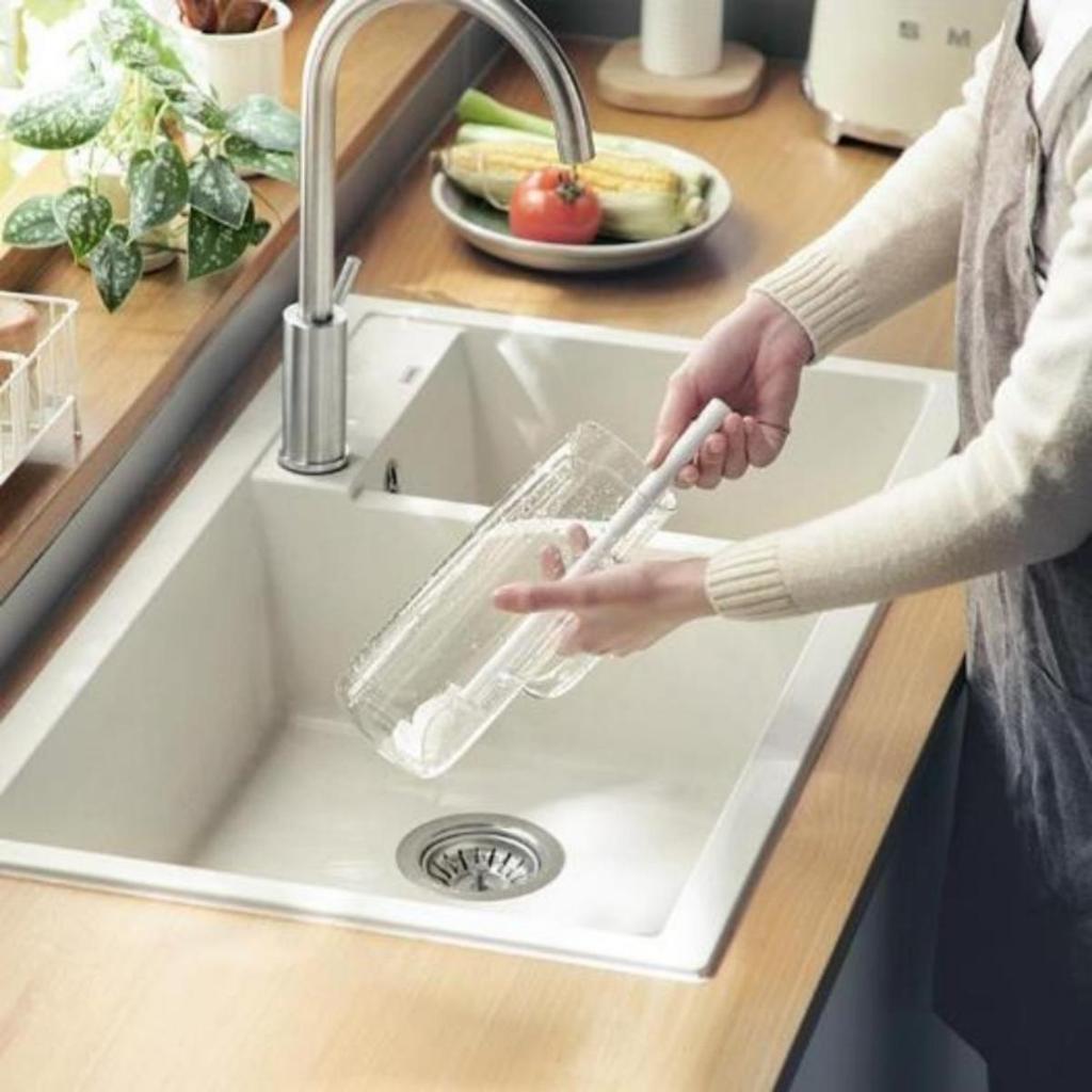 Silicone Cup Brush Head Long Handle Cup Scrubber White Kitchen Cleaning Tool Wineglass Bottle