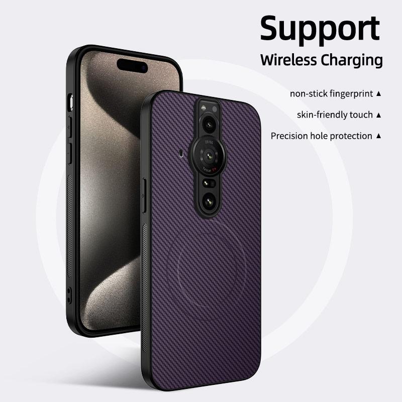 Carbon Fiber Texture Wireless Charging Magnetic Case For Sony Xperia Pro I Pro-i ShockProof Phone Cover