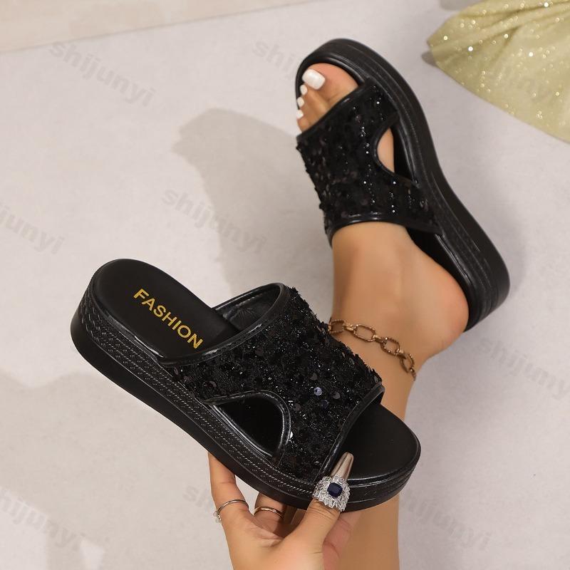 Fashion Women's Slippers Summer Casual Flip-Flops Wedge Bling Chunky Sandals Open Toed Platform Outdoor Non Slip Fashion Beach Slippers