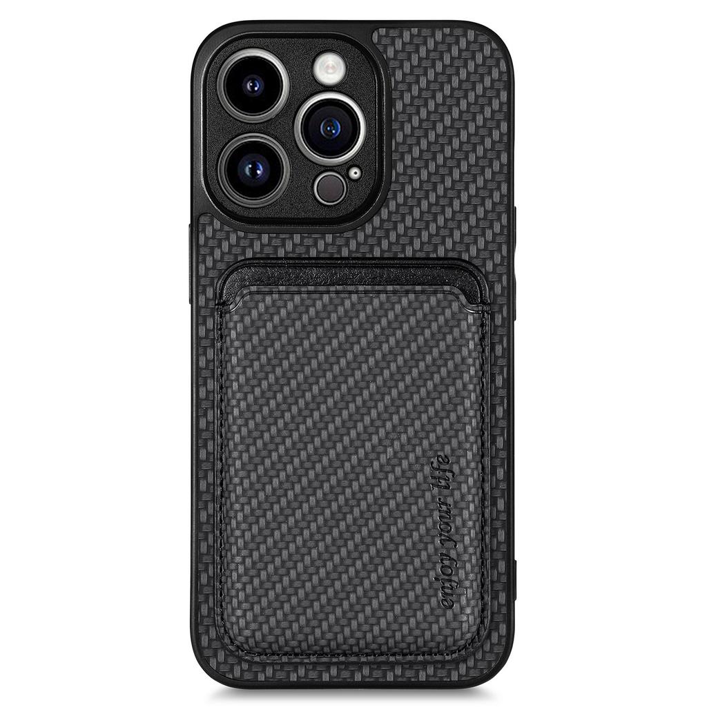 Detachable Magnetic Card Holder Phone Case for iPhone 15 Pro,Carbon Fiber PU Leather Coated PC+TPU Cover