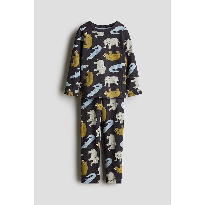 

HM Children s Clothing Boys Suit Autumn Plaid Cute Print Jersey Pajamas Suit 1230478 Dark gray/Dinosaurs 150/76