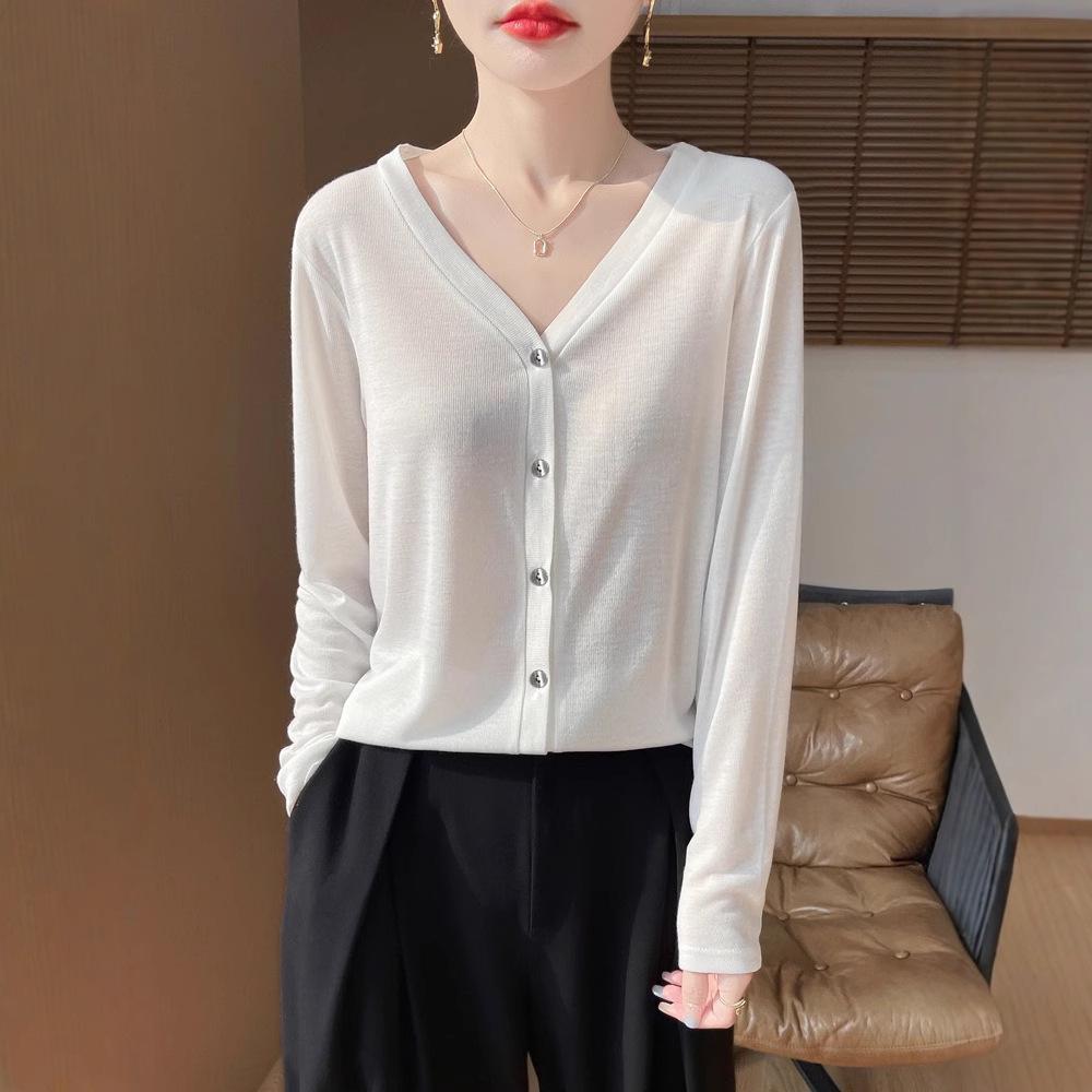 

Women s V-Neck Long Sleeve Knitted Cardigan - Summer Slim Fit Top XXL 135-150 lbs