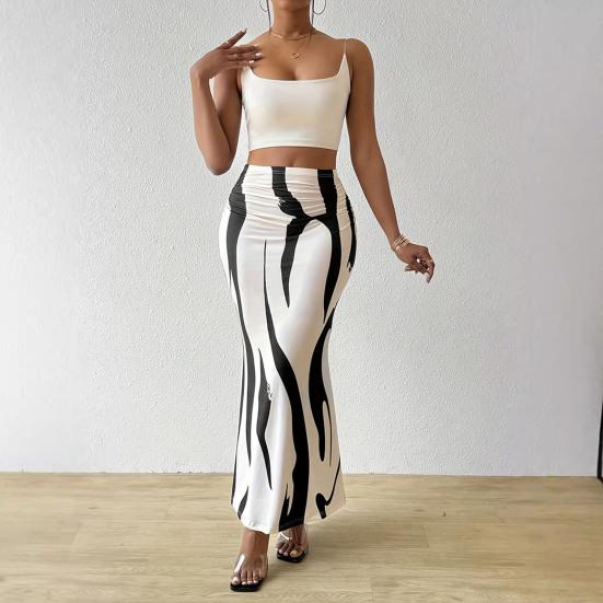 Women Fishtail Skirt Zebra Pattern Hip-Covering Maxi Skirt High Waist Office Lady Long Skirt