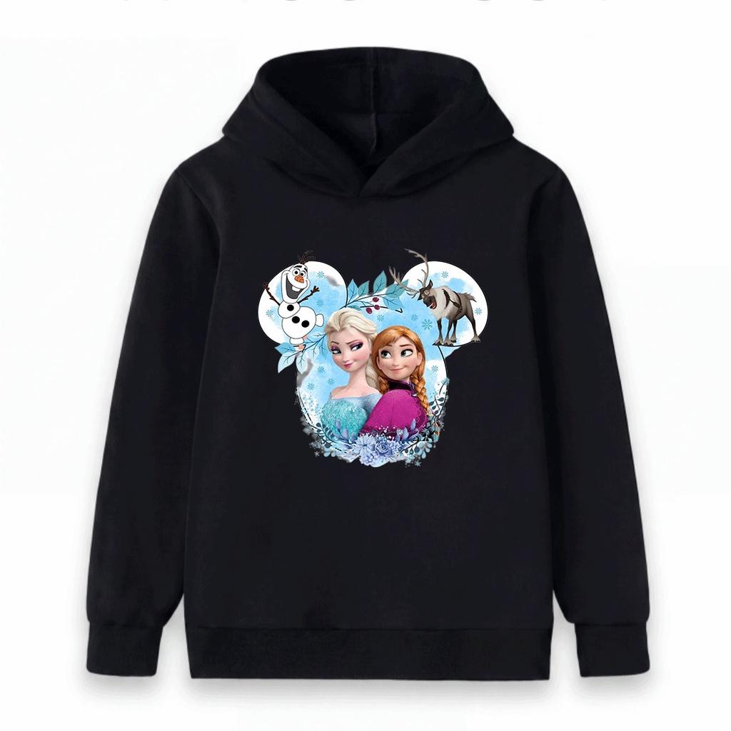 Kids Girls Boys Cute Cartoon Princess Print Pullover Hoodie Cozy Long Sleeve Casual Sweatshirt for Winter Autumn Daily Wear