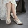 2026 Summer New Roman Style Hollow Out Sandals Women Genuine Leather Velcro Strap Flat Mules Comfortable Casual Shoes