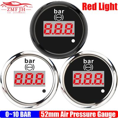 Red Backlight 52mm Air Pressure Gauge with Warning Digital Air Pressure Meter Indicator for Auto Car Boat Marine Yacht DC12V24V