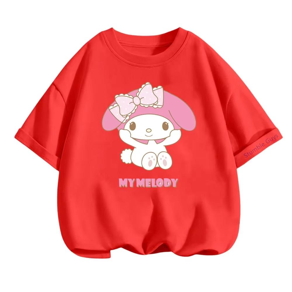 

2026 Sanrio Kawaii My Melody Fashion Tee Casual Short Sleeve Boys Clothes Girls Comfortable summer childrens casual Tshirt S