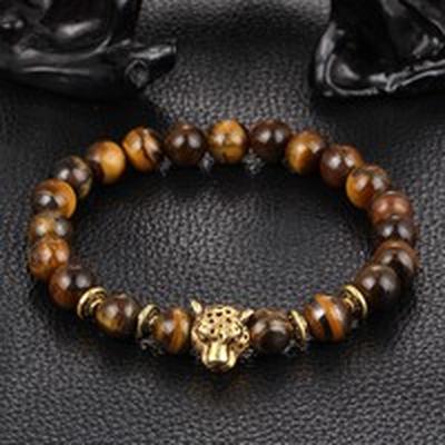 Χρυσό κεφαλάκι λεοπάρδαλης Χρυσό Tiger Eye Bead Buddha βραχιόλι από φυσική πέτρα αχάτη για άνδρες Ανδρικά κοσμήματα πανκ