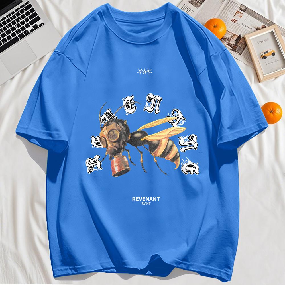 Bees Wearing Gas Masks Prints Men Tee Shirts Cotton Casual T Shirt Crewneck Streetwear Comfortable Soft Short Sleeve