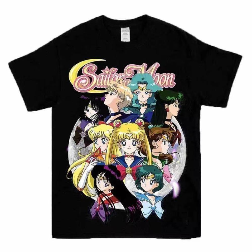 Sailor Moon Unisex Pure Cotton Tshirt 2026 Summer Hot Anime Print American Hiphop Loose Casual Parentchild Short Sleeved Top