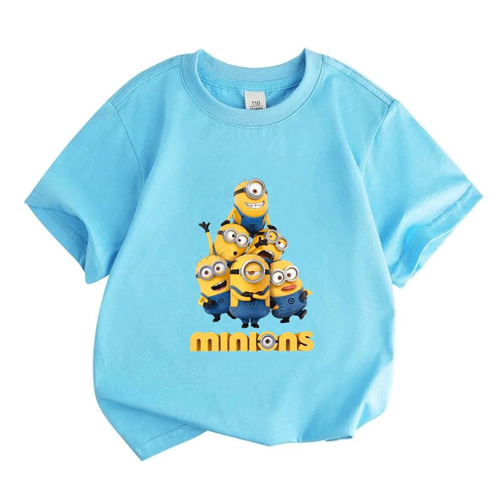 Kids Boys Girls 100% Cotton Crew Neck Short Sleeve T-Shirt, Cute Yellow Animated Characters Printed Casual Lightweight Breathable Tee for Daily Wear