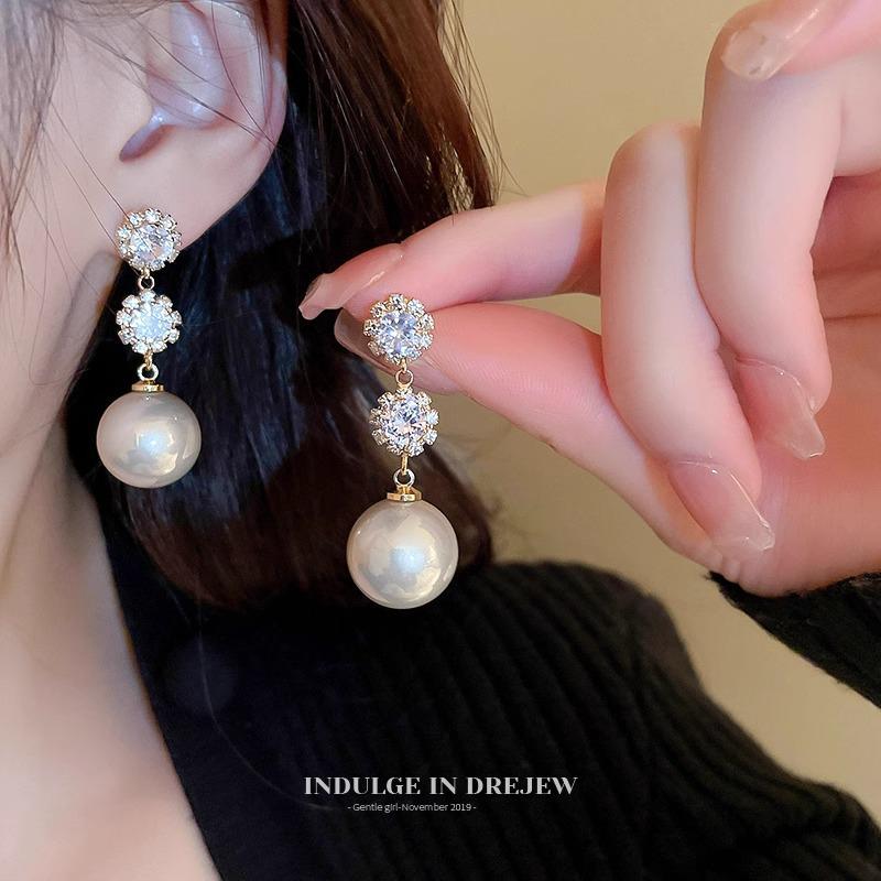 Large Retro 925 Pearl Earrings with Niche Ear Buckles for Women