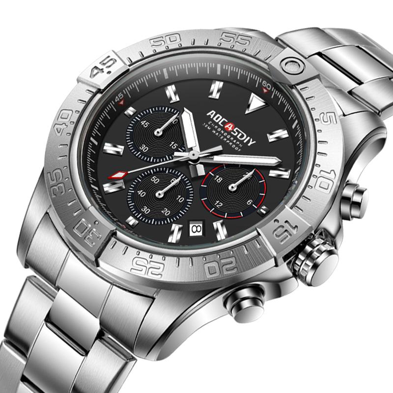 Business Watches For Men Chronograph Waterproof Wristwatch Quartz Multifunctional Stainless Steel Watch Gift