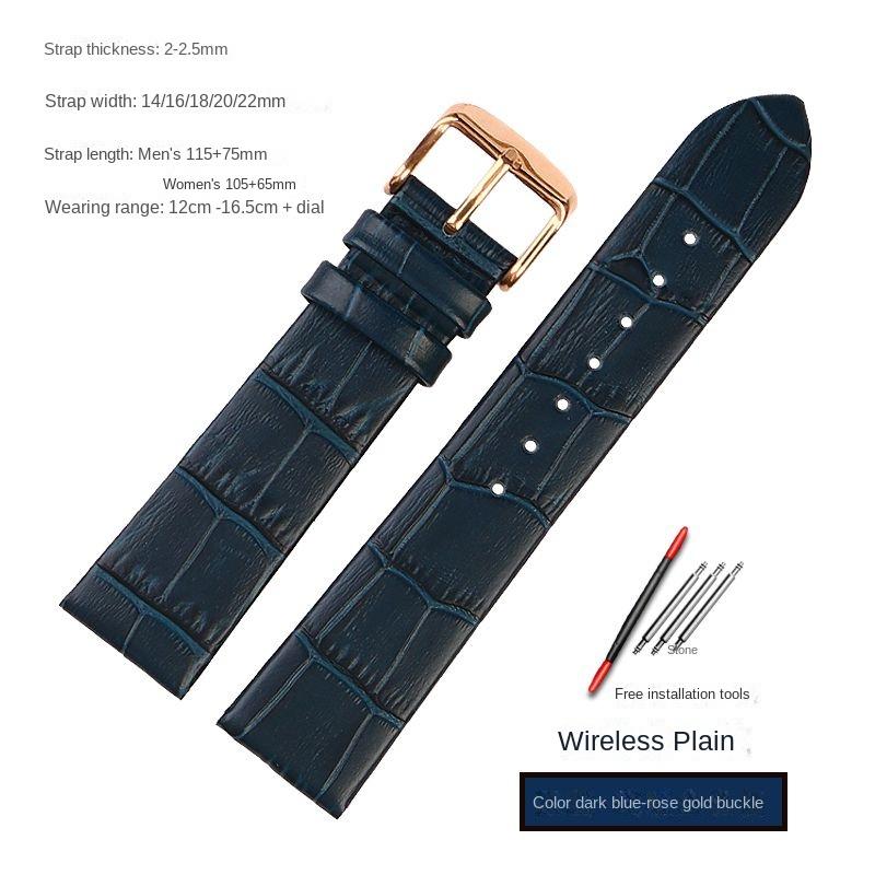 Blue Stainless steel strap substitute Rossini Medal Citizen Armani Longines Blue Cowhide Watch Chain Bracelet 20mm 21mm 22mm