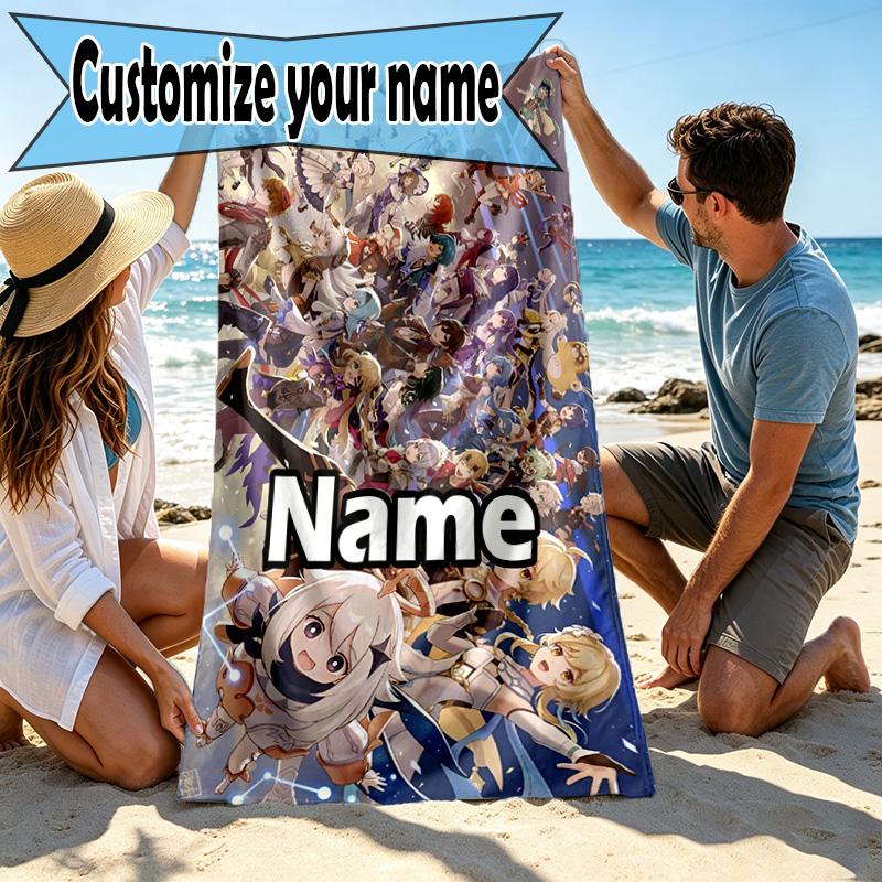 Custom Name Personalized Genshin Impact Print Beach Towel, for Trip Camping Beach Party Home Decor, Birthday Gift for Family & Friends