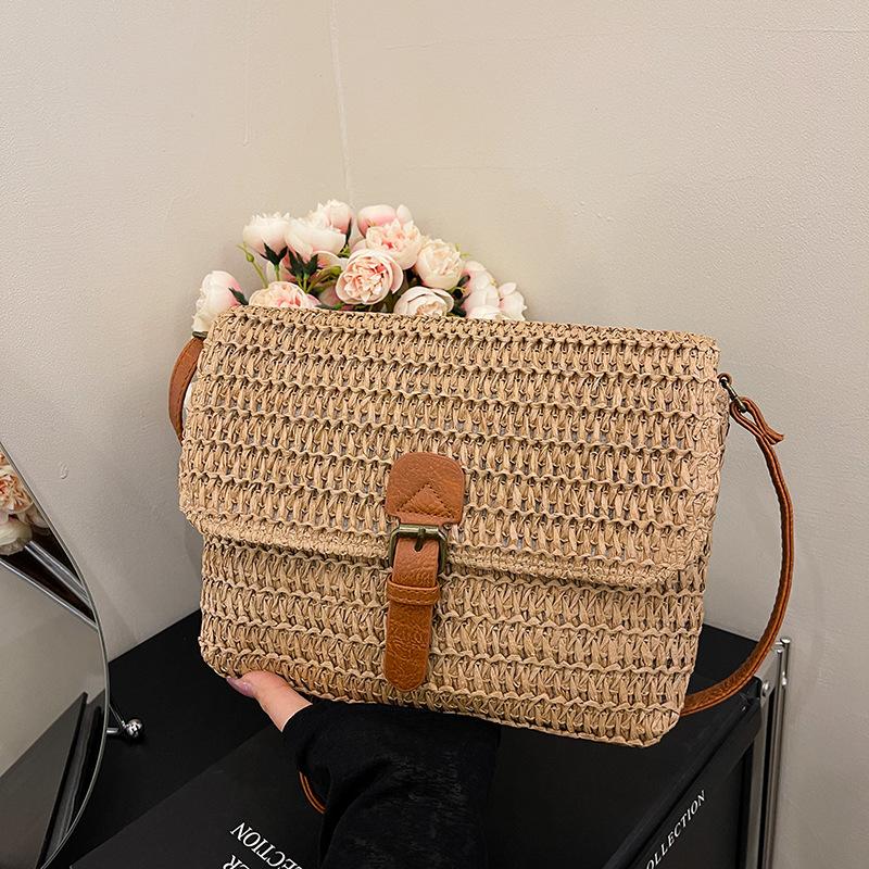 

Винтажная маленькая квадратная сумка-мессенджер, высококлассная плетеная сумка из соломы, универсальная плетеная сумка, модная летняя пляжная сумка для женщин хаки