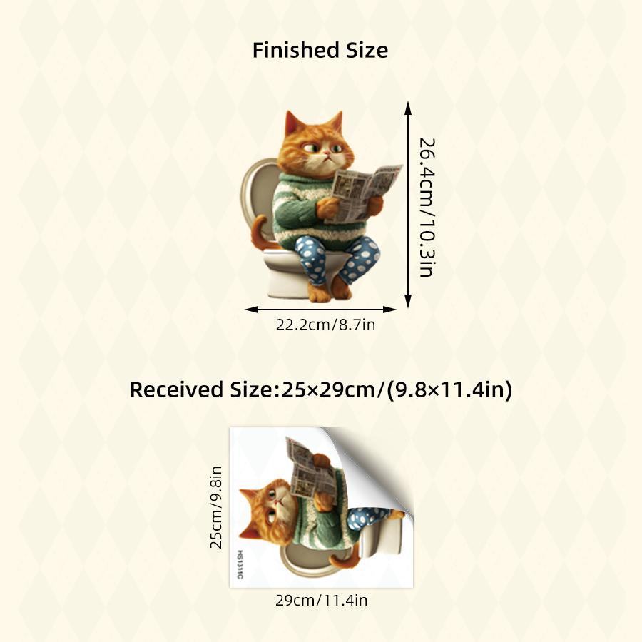 1pcs Hilarious Cat Reading Newspaper Toilet Decal - Funny Bathroom Vinyl Sticker for Kids Bathroom, Themed Toilet Decor