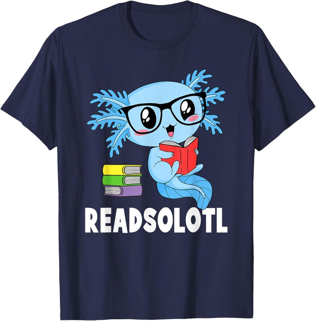 Readsolotl Kawaii Axolotl Reading Glasses Graphic T-Shirt Funny Book Lover Tee Men Women