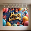 Colourful Happy Birthday Theme Backdrop Supplies 3D Ballon Background Banner Kids Birthday Party Decorations Photo Shoot Props
