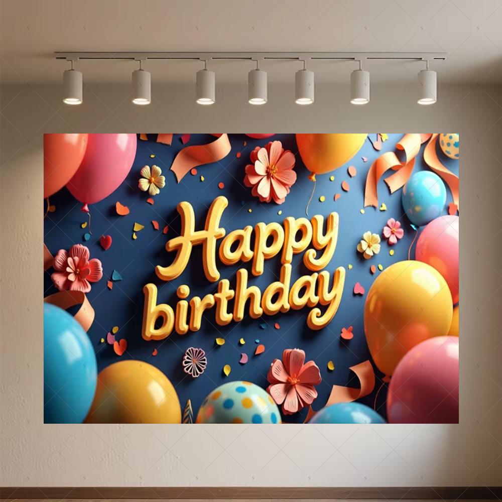 Colourful Happy Birthday Theme Backdrop Supplies 3D Ballon Background Banner Kids Birthday Party Decorations Photo Shoot Props