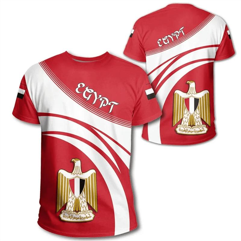 Maglietta Bandiera Egitto per Uomo Donna Stampa 3D Emblema Nazionale Egiziano Casual Larga Manica Corta Girocollo Calcio Sportiva