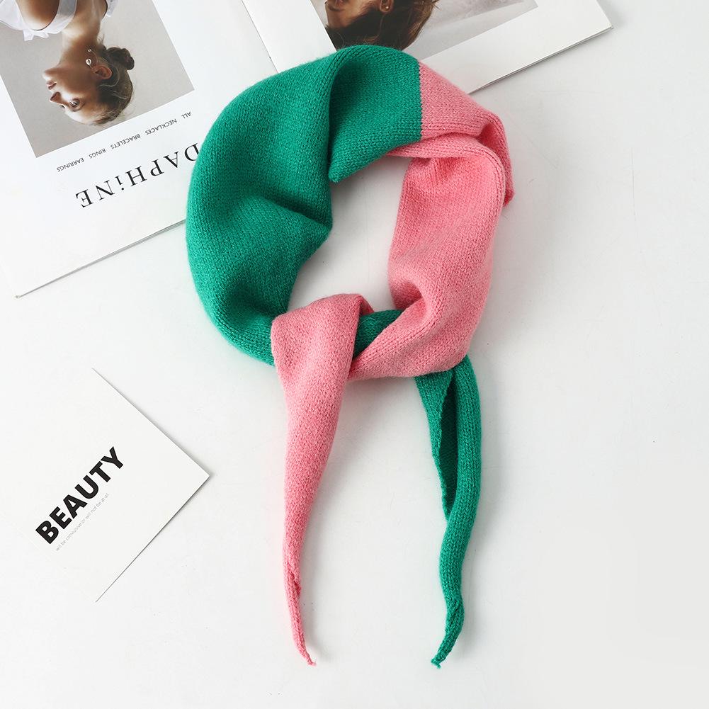 2024 Herbst/Winter Damen Koreanischer Stil Gestrickter Dreiecksschal - Farbblockiert, Warm, Allround-Schal